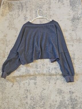 Womens Pink Lily Cropped Ribbed Top - Slate Blue